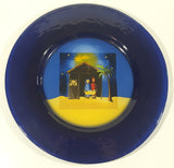 Nativity Scene Baby Jesus Birth 13" Diameter Decorative Cobalt Blue Glass Plate