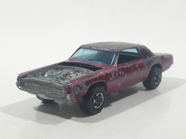 Vintage 1968 Hot Wheels Sweet Sixteen Custom T-Bird Spectraflame Magenta Pink with Black Roof Die Cast Toy Car Vehicle