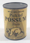 1992 Road Kill Brand Pickled Possum Parts Yellow Paper Label Gag Gift Can Sissonville West Virginia