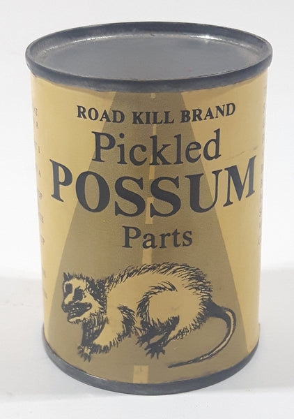 1992 Road Kill Brand Pickled Possum Parts Yellow Paper Label Gag Gift Can Sissonville West Virginia