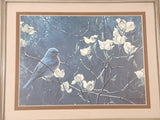 1990 Robert Bateman Bluebird and Blossoms Painting 14" x 17" Framed Art Print