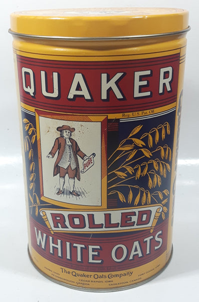 1992 The Quaker Oats Company Quaker Tolled White Oats Replica 1896 Label 8" Tall Tin Metal Canister