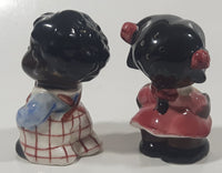 Rare Antique Black Americana Boy and Girl Holding Corn Cobs Cork Plug Ceramic Salt and Pepper Shakers