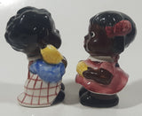 Rare Antique Black Americana Boy and Girl Holding Corn Cobs Cork Plug Ceramic Salt and Pepper Shakers