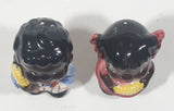 Rare Antique Black Americana Boy and Girl Holding Corn Cobs Cork Plug Ceramic Salt and Pepper Shakers