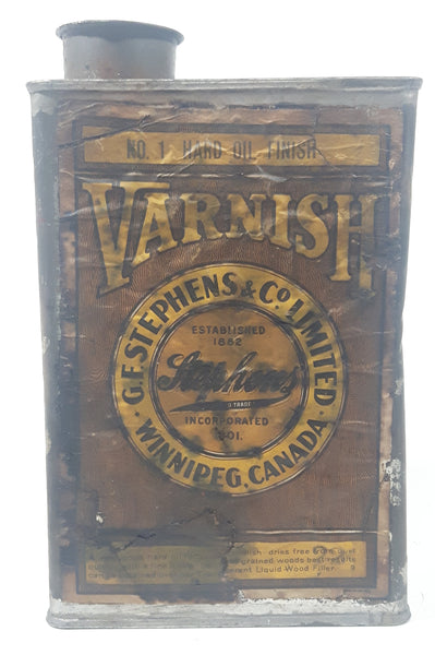 Antique G.F. Stephens & Co. Limited Winnipeg Canada Varnish Hard Oil Finish Metal Container EMPTY