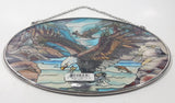 AMIA Jody Bergsma Detailed Bald Eagles Catching Fish Oval Shaped Hand Painted Stained Glass Window Sun Catcher Hanging