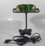 Beautiful Tiffany Style Butterfly Themed Stained Glass and Brass Butterfly Base Banker's Table Lamp Light 9 1/2" Tall