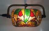 Beautiful Tiffany Style Butterfly Themed Stained Glass and Brass Butterfly Base Banker's Table Lamp Light 9 1/2" Tall