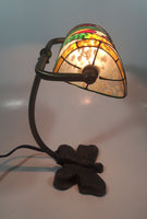 Beautiful Tiffany Style Butterfly Themed Stained Glass and Brass Butterfly Base Banker's Table Lamp Light 9 1/2" Tall