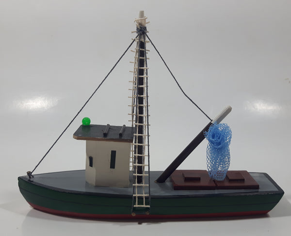 Fishing Trawler Sail Boat Detailed Red And Green Wooden Boat Model 7" Long