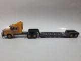 Vintage 1984 Matchbox Super Kings K-117 Bulldozer Transporter Scania T-142 M Semi Tractor Trailer Taylor Woodrow Yellow Brown 1/60 Scale Die Cast Toy Car Vehicle