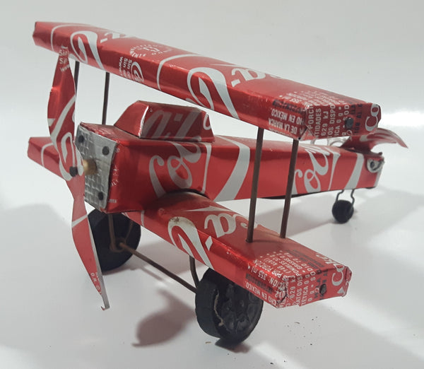 Vintage Coca Cola Can 7" Long Bi-Plane Airplane Folk Art Sculpture