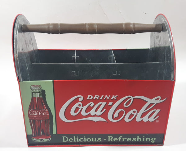 Drink Coca Cola Delicious Refreshing Galvanized Metal Drink Carrying Case with Wood Handle