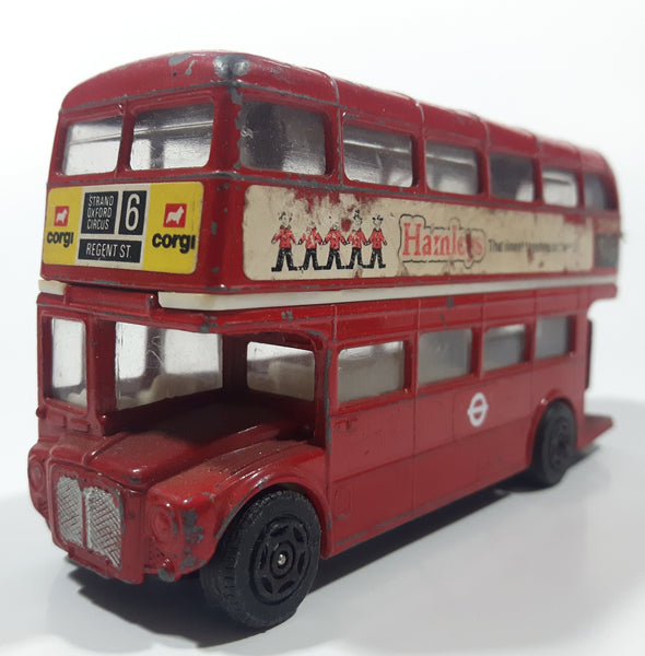 Vintage Corgi Toys London Transport Routemaster Double Decker Bus "Hamley's The finest toyshop in the world" Red 1/50 Scale Die Cast Toy Car Vehicle