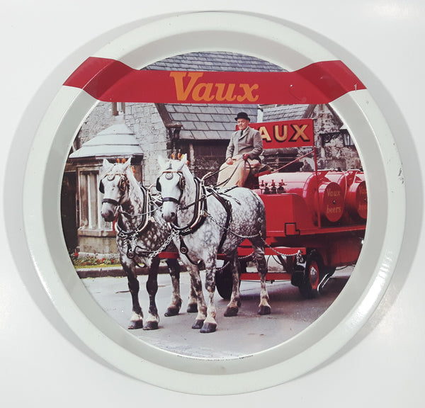 Vintage Vaux Beers Horse Drawn Beer Wagon Cart 10 1/2" Metal Beverage Serving Tray