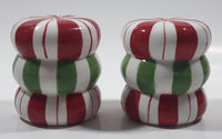 GKAO Red and Green Christmas Candy Cane Pattern 3" Tall Ceramic Salt and Pepper Shaker Set