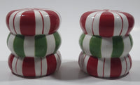 GKAO Red and Green Christmas Candy Cane Pattern 3" Tall Ceramic Salt and Pepper Shaker Set