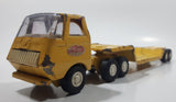 Vintage 1970s Tonka Semi Tractor Truck and Lowboy Trailer Yellow 11 1/4" Long Pressed Steel and Plastic Die Cast Toy Car Vehicle