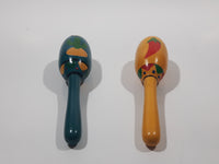 Vintage Cactus and Chili Pepper Hand Painted Wood Maracas Musical Instruments 4 3/4" Long