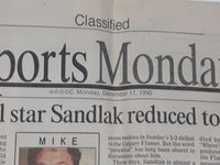 Monday December 17, 1990 Vancouver Sun Calgary Flames Theoren Fleury Newspaper (Sports Section)