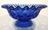 Vintage Mosser / Weishar Ruffled Edge Moons & Stars Pattern 8" Cobalt Blue Glass Pedestal Candy Dish Bowl
