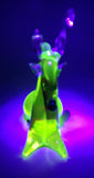 Vintage Laying Reindeer Red Green and Clear 6 1/4" Long Art Vaseline Uranium Glass Ornament