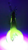 Vintage Laying Reindeer Red Green and Clear 6 1/4" Long Art Vaseline Uranium Glass Ornament