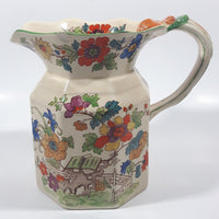 Antique Mason Ironestone China Ornate Colorful Flower Pattern 6" Tall Water Pitcher Jug