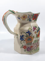 Antique Mason Ironestone China Ornate Colorful Flower Pattern 6" Tall Water Pitcher Jug