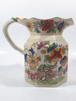 Antique Mason Ironestone China Ornate Colorful Flower Pattern 6" Tall Water Pitcher Jug