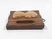 Vintage Audet Rue Du Loup Pte Wood Carved Head on Plaque Inset Thermometer Gauge Made in Quebec