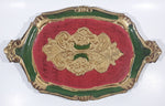 Antique Italian Florentine Red Green Gold Hand Painted 9" x 14" Ornate Wood Serving Tray