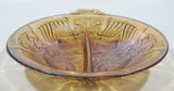 Vintage Indiana Orange Amber Iridescent Rainbow Gold 7 1/2" Diameter Carnival Glass Split Candy Dish