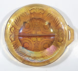 Vintage Indiana Orange Amber Iridescent Rainbow Gold 7 1/2" Diameter Carnival Glass Split Candy Dish