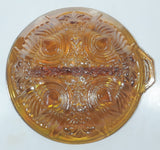 Vintage Indiana Orange Amber Iridescent Rainbow Gold 7 1/2" Diameter Carnival Glass Split Candy Dish