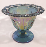 Vintage Indiana Carnival Glass Harvest Grape Blue Purple Iridescent Rainbow 4 3/4" Tall Pedestal Style Perforated Edge Compote Candy Dish