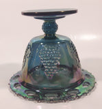 Vintage Indiana Carnival Glass Harvest Grape Blue Purple Iridescent Rainbow 4 3/4" Tall Pedestal Style Perforated Edge Compote Candy Dish