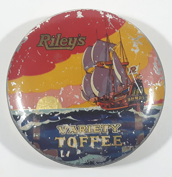 Vintage 1950s Riley's Variety Toffee Galleon Ship Boat Themed 5" Round Tin Metal Container