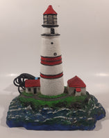 Lighthouse and Buildings Island Shaped 8 3/4" Tall Wood Based Plaster Hand Painted Table Lamp Light Up Model