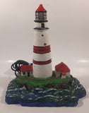 Lighthouse and Buildings Island Shaped 8 3/4" Tall Wood Based Plaster Hand Painted Table Lamp Light Up Model