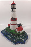 Lighthouse and Buildings Island Shaped 8 3/4" Tall Wood Based Plaster Hand Painted Table Lamp Light Up Model