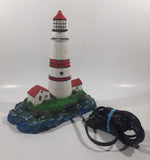 Lighthouse and Buildings Island Shaped 8 3/4" Tall Wood Based Plaster Hand Painted Table Lamp Light Up Model