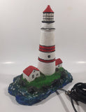 Lighthouse and Buildings Island Shaped 8 3/4" Tall Wood Based Plaster Hand Painted Table Lamp Light Up Model