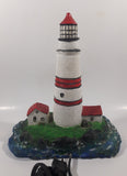 Lighthouse and Buildings Island Shaped 8 3/4" Tall Wood Based Plaster Hand Painted Table Lamp Light Up Model