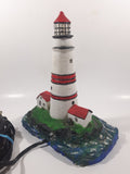 Lighthouse and Buildings Island Shaped 8 3/4" Tall Wood Based Plaster Hand Painted Table Lamp Light Up Model