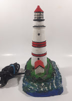 Lighthouse and Buildings Island Shaped 8 3/4" Tall Wood Based Plaster Hand Painted Table Lamp Light Up Model