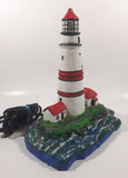 Lighthouse and Buildings Island Shaped 8 3/4" Tall Wood Based Plaster Hand Painted Table Lamp Light Up Model