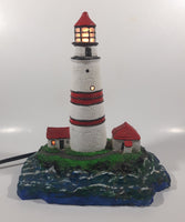 Lighthouse and Buildings Island Shaped 8 3/4" Tall Wood Based Plaster Hand Painted Table Lamp Light Up Model