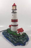 Lighthouse and Buildings Island Shaped 8 3/4" Tall Wood Based Plaster Hand Painted Table Lamp Light Up Model